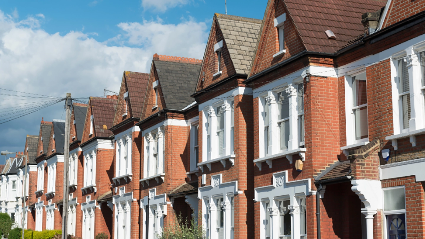row of red brick houses