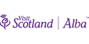 Logo for Visit Scotland featuring a stylized thistle and the text "Visit Scotland | Alba" in purple.